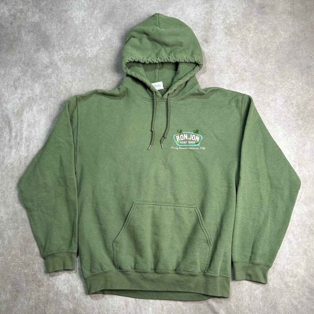 Ron Jon Surf Shop Hoodie Mens M Green Graphic Pullover Long Beach Island, NJ